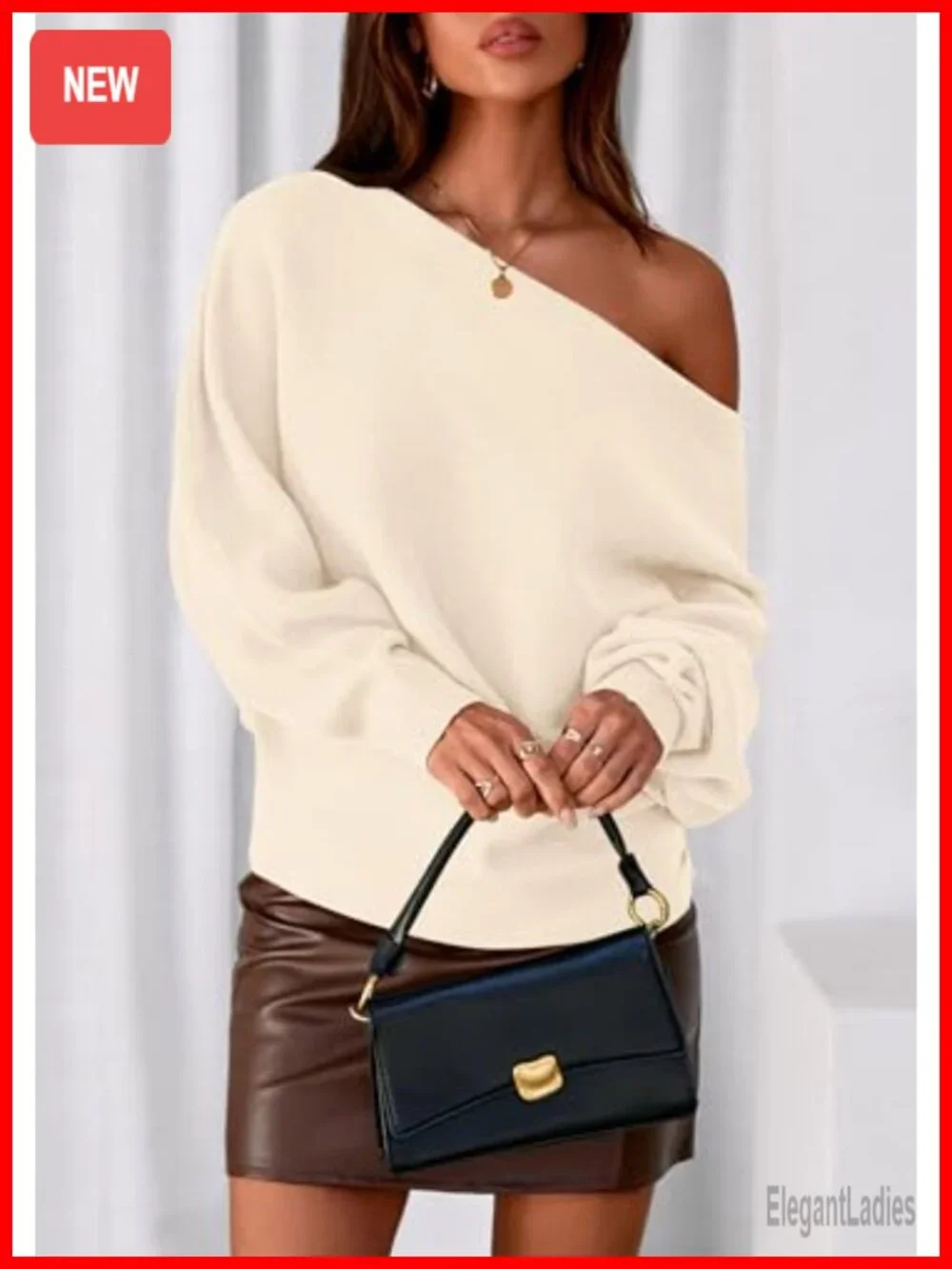 Off Shoulder Ribbed Knit Sweater Pullover Batwing Sleeve Cinched Waist Fall
